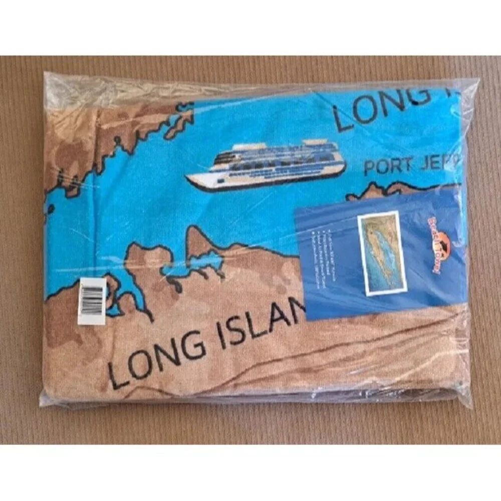 New Long Island Map Bath Beach Pool Gift Towel New York Ocean Beaches 60x30 NIP